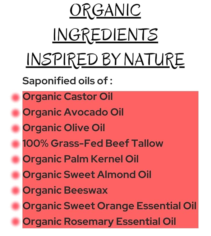 Sweet Orange-Rosemary- Handcrafted with Grass-Fed Beef Tallow and Organic Oils - Scented with Organic Essential Oils - Artisanal Bar Soap -USA MADE- 3 Pack - Each Bar Unique