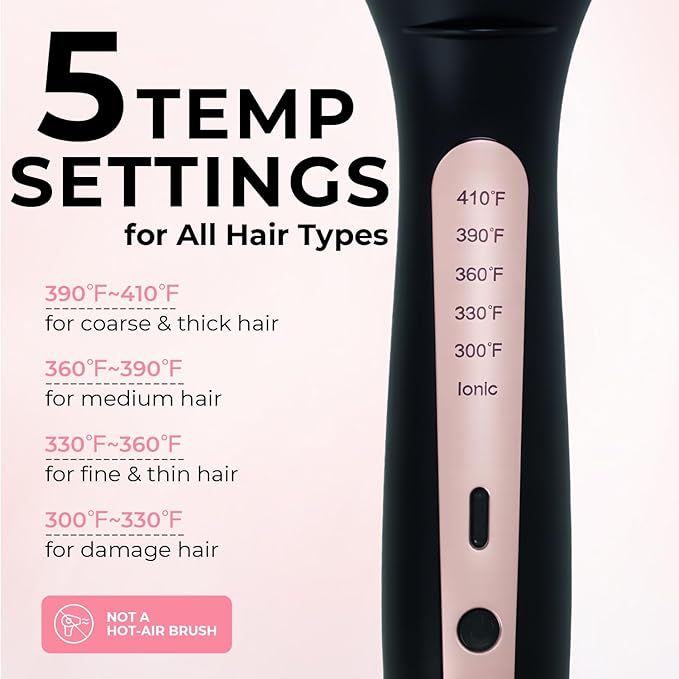 1.5 Inch Ionic Thermal Brush – Heated Round Brush for Blowout Styling, Frizz Control, 5 Heat Settings with LCD Display, Auto-Off, Dual Voltage for Travel, Black