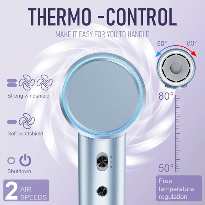 Hair Dryer,120 Million Negative Ions High-Speed & Low Noise Blow Dryer for Fast Drying, Thermo-Control Quiet Compact Hair Blow Dryer with Magnetic Styling Nozzle for Students and Home(Blue)