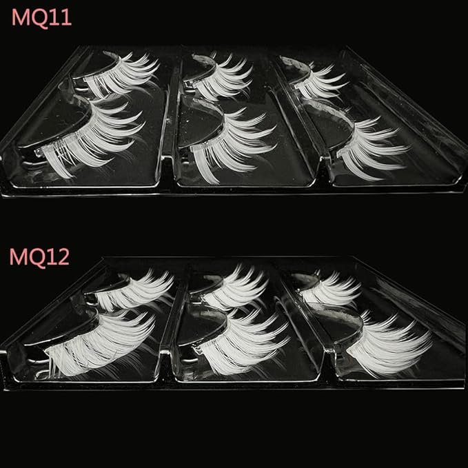 White False Eyelashes for Halloween, Anime Cosplay, Masquerade, Easter Costume Party - Natural Looking Eye Lashes Extension Tools (MQ11-14mm)