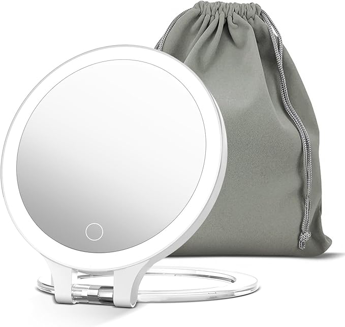 FASCINATE Magnifying Mirror 10X 1X Double Sided Magnification Makeup Vanity Mirror Rechargeable Lighted Mirror with 3 Color Setting Adjustable Rotation LED Vanity Desk Mirror