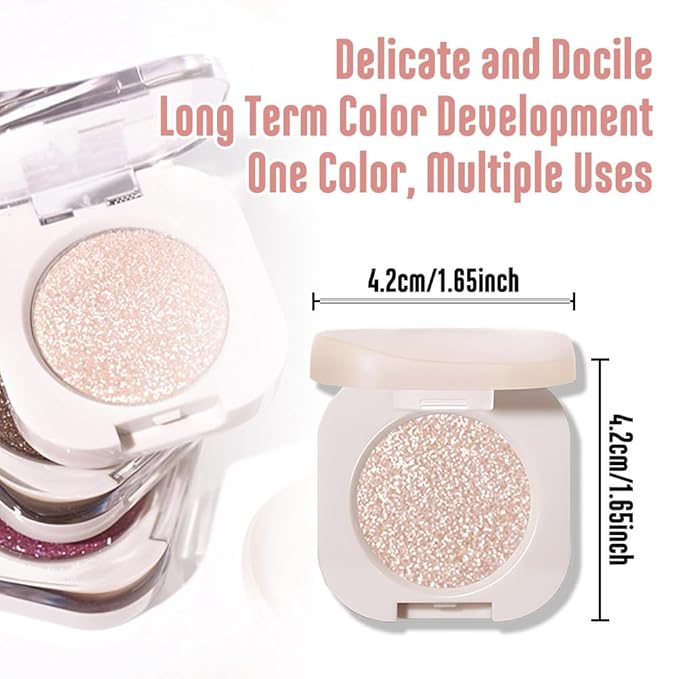 2Pcs Glitter Shimmer Sparkle Eyeshadow Palette Makeup, Light Brown Pearl White Glitter Shimmer Metallic Holographic Multichrome Cream Iridescent Single Monochrome Eye Shadow Makeup