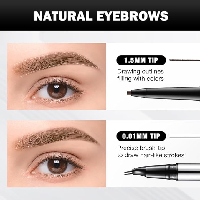 Curved Eyebrow Pen, Eyebrow Pencil Dual-Ended with 2-Fork Tip for Women, Effortlessly Creates Natural Hair-Like Brows, Lasts All-Day Waterproof & Smudge-Proof Formula (#3 DARK BROWN)