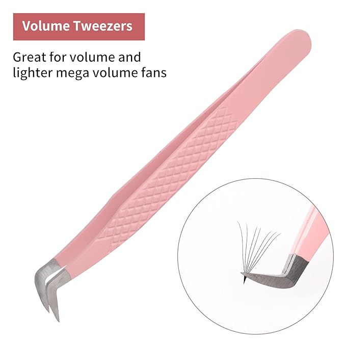 Lash Tweezers for Eyelash Extensions for Volume and Lighter Mega Volume Fans Professional Precision Stainless Steel Lash Extension Tweezers Curved Boot Angled Tips