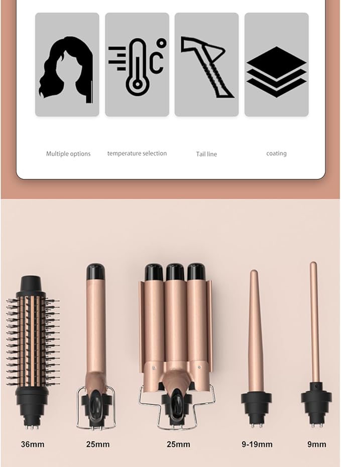 5 in 1 Curling Iron Set with 3 Barrel Hair Crimper, Curling Comb, and 3 Interchangeable Ceramic Curling Wand, Fast Heating Hair Curler, Adjustable Temp Settings