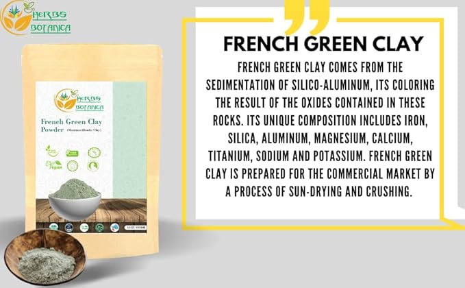 French Green Clay Powder 100% Pure & Natural Montmorillonite Clay for Face Masks, Skincare, and DIY Beauty Finely Ground Green Kaolin Clay 5.3 oz Resealable Pack