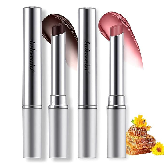 2PCS Honey Lipstick Tinted Lip Balm-Sheer Hydrating Lipstick for All Skin Tones-Moisturizing Lip Color, Nourishing Lip Balm with a Hint of Natural Black Cherry Tint (Black & Pink)