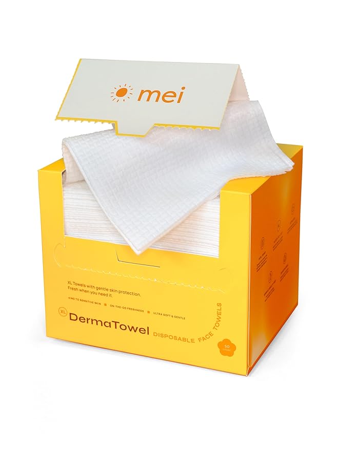 Mei Apothecary XL DermaTowel Disposable Face Towels, 50 Count Facial Cloths for Washing Face & Makeup Removal, 10x12"