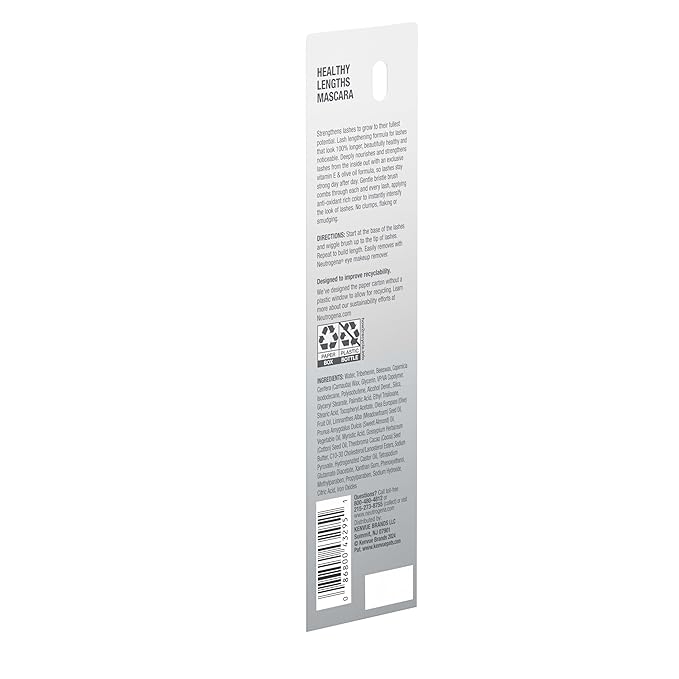 Neutrogena Healthy Lengths Mascara for Stronger, Longer Lashes, Clump-Free, Smudge Proof, Flake-Free, Lengthening Mascara with Olive Oil & Vitamin E Nourishes Eyelashes, Black 02, 0.21 oz