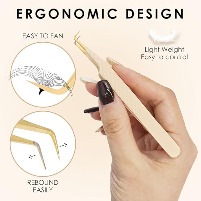 Beige Fiber Tip Lash Tweezers for Eyelash Extensions – I Shape for Isolation & Classic Lashes, Professional Precision Tool for Lash Technicians