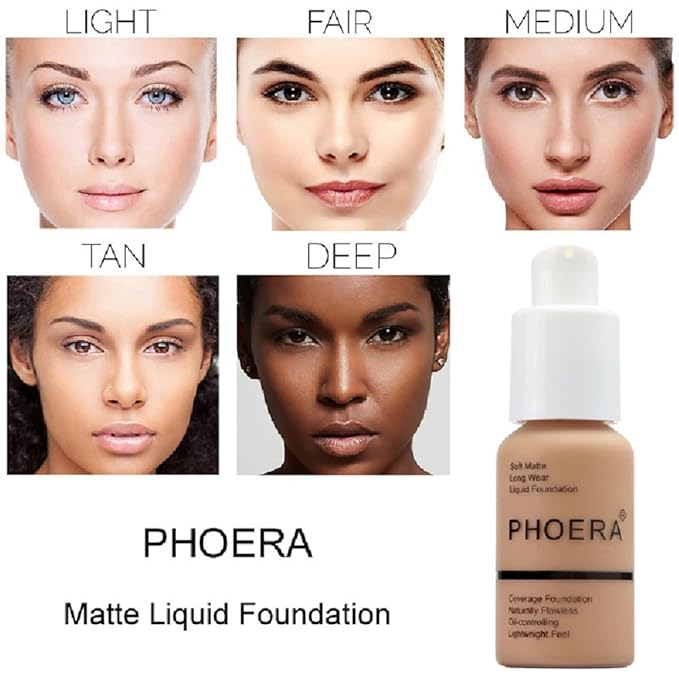 2 Pack PHOERA Foundation 101- Porcelain and102- Nude, Full Coverage Flawless Soft Matte 24 HR Oil Control Waterproof Concealer Makeup.