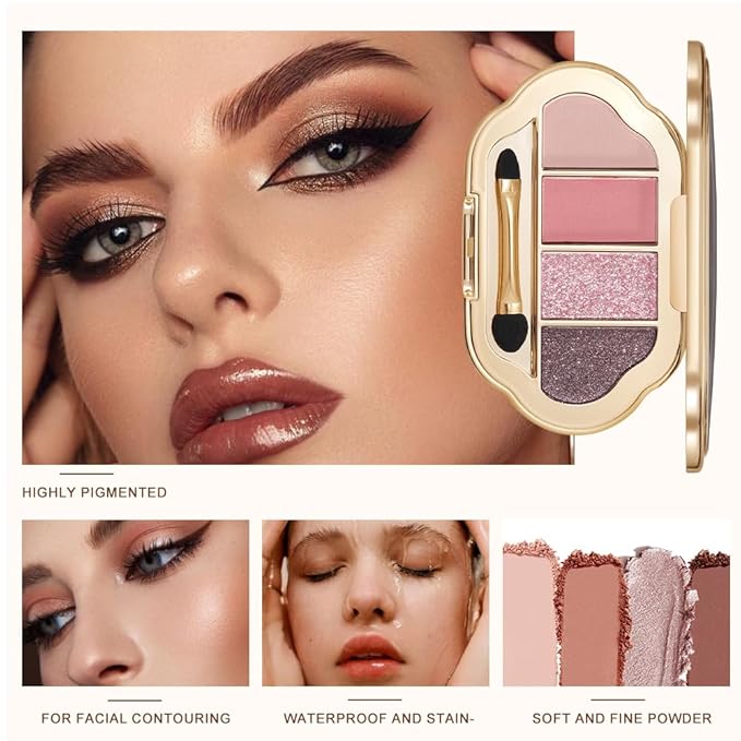 Matte Diamond Eyeshadow Palette, Shimmer Pearlescent Shades Metallic, Duo-Chrome, Glitter Sparkle and Soft Mud Textures, Natural Even Pigment for Brightening,Contouring and Multi-Look Eye Makeup-4#
