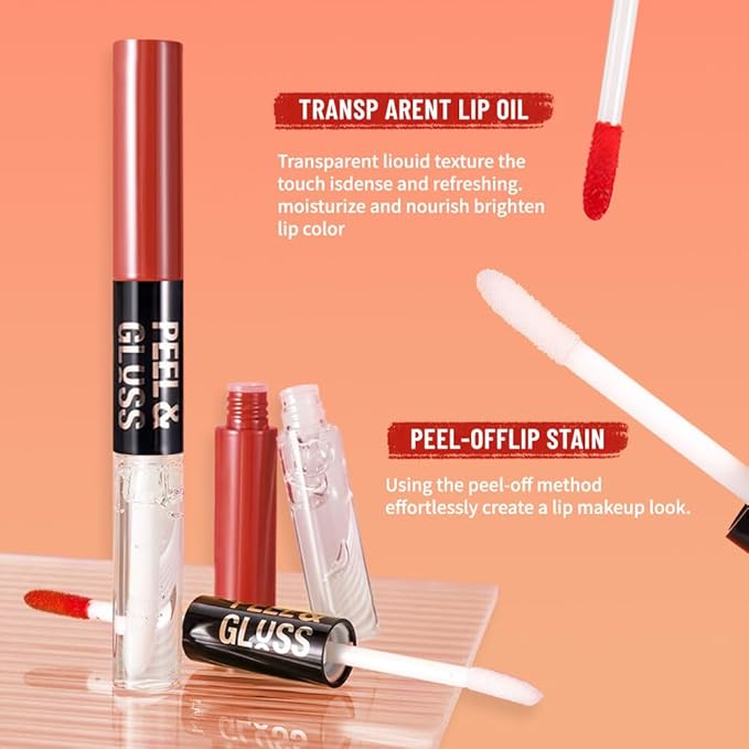 Rose Pink Peel Off Lip Gloss Tattoo and Lip Oil, Lip Stain Peel Off Masque - Peel Off Lip Tint,Long Lasting Waterproof Transfer-proof Lip Mask Lip Gloss Peel Off Lip Liner,Stay Lip Makeup 02#