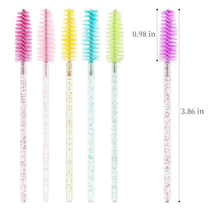 300 Pcs Crystal Spoolies Mascara Wand Eyelashes Brushes for Eyebrow Eye Lash Extension in Colorful handle (mixed 6 color)