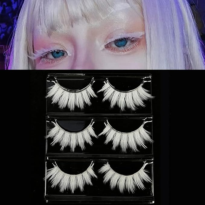 White Lashes MUQIU37 White False Eyelashes Cosplay Eye Lashes Halloween Easter Colorful Eye lashes Extension Makeup Tools Natural Looking Masquerade Party White Eyelashes (MQ12-14mm)