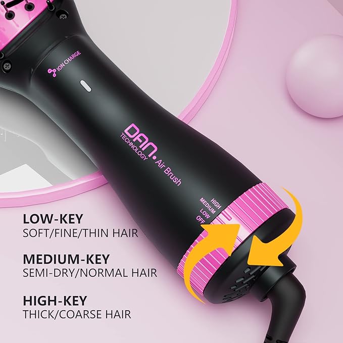 Negative Ion 3-in-1 Hair Styling Brush: 2-inch Blow Dryer, Straightener, and Paddle Brush with Anti-Scald & ALCI Safety Plug