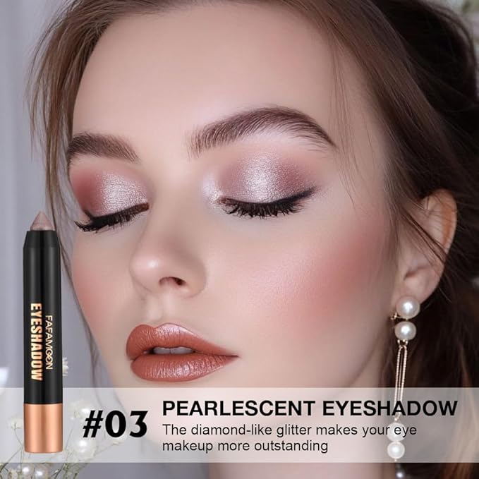 Monochrome Cream Shimmer Glitter Eyeshadow Pencil Stick for Women, Shimmer Rose Gold Eye Shadow Eyeliner Pencil Sticks Makeup, sombras para ojos, Waterproof, Vegan & Cruelty-Free, 03#