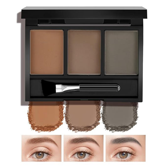 3-Color Eyebrow Powder Palette, Brow Powder Filler Kit With Mirror Brow Brush, Waterproof Neutral Eye Makeup for Women, Smudge-proof
