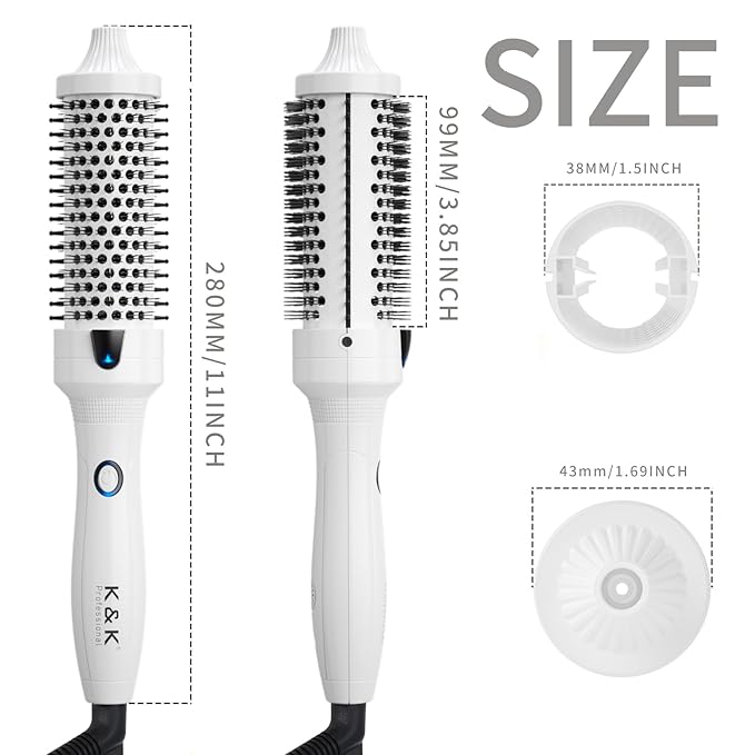 K&K Blowout Boost Thermal Round Brush, 1.5 Inch Ceramic Tourmaline Hot Styling Brush for Blowout Look, Negative Ion Technology Make Hair Smoother Get Natural Curls, Dual Voltage