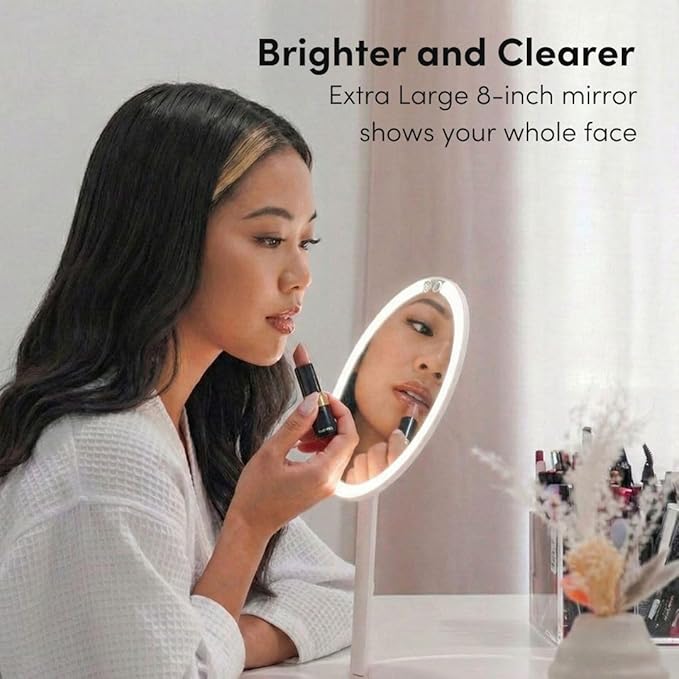 Fancii Abigail Rechargeable Travel Makeup Mirror with LED Light, 8" Foldable Stand, 3 Color Lighting Travel Mirror. Dimmable & Lightweight Portable Vanity Mirror, Beauty Travel Essential