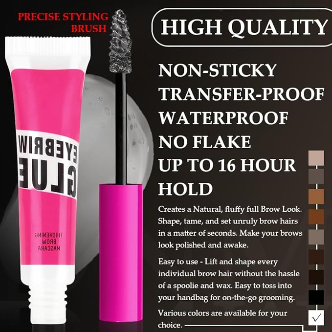 Tinted Thickening Brow Mascara,Brow Fast Sculpt,Waterproof, Transfer-proof, Brush to Fill in Eyebrows and Cover Gray Hairs - Cruelty Free - Light Medium Brown (1Pcs #09 transparent brow glue)