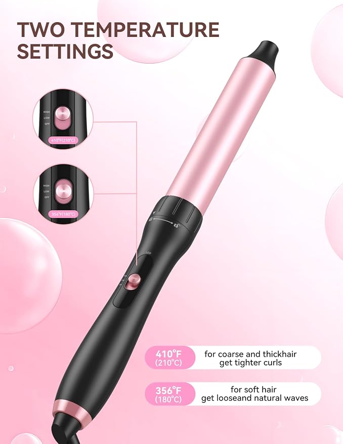 LANDOT Hair Curling Wand Iron 1-1/4Inch: Clip Free Hair Curler - Professional Detachable Curling Wand for Relaxed Curls & Beach Waves - Includes Heat Resistant Silicone Mat & Glove