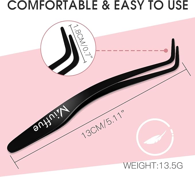 Lash Applicator Tool DIY Eyelash Applicator Stainless Steel Curved Eyelash Tweezers for Cluster Lashes (Black)