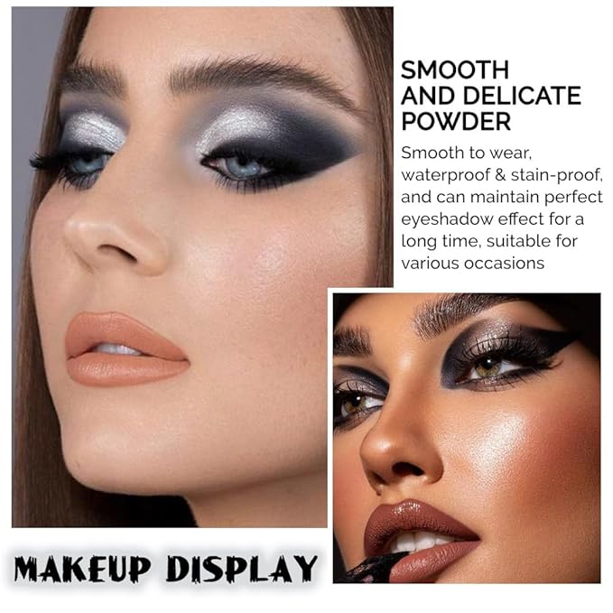 Black Silver Gray Smokey Eyeshadow Palette,Black and White and Sparkly Eye Shadow,Black Smokey Radiance Eyeshadow Palette,Long Lasting Waterproof Womens Eyeshadow Dark