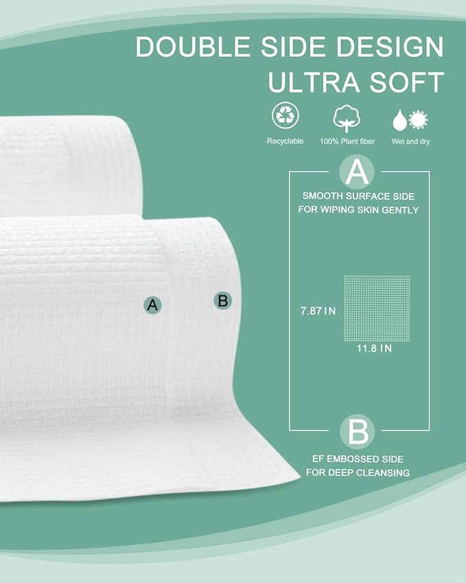 Disposable Face Towels,Extra Thick Soft Clean Facial Towels,Super Absorbent,Biodegradable Dry Wipes,Cruelty-Free Facial Washcloth for Sensitive Skin,Travel,Makeup Remover,100 Count,7.9"×12"