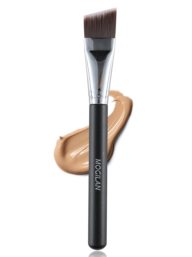 Flat Foundation Makeup Brush Angled Thin for Liquid Cream Foundation Blending,Facial Mask,Primer and Body Painting,Streak-Free Makeup,Buildable Coverage,Vegan Bristles Face Brush, Black