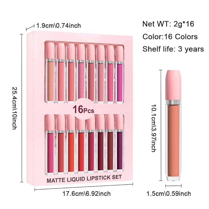 evpct 16Pcs Matte Liquid Lipstick Set