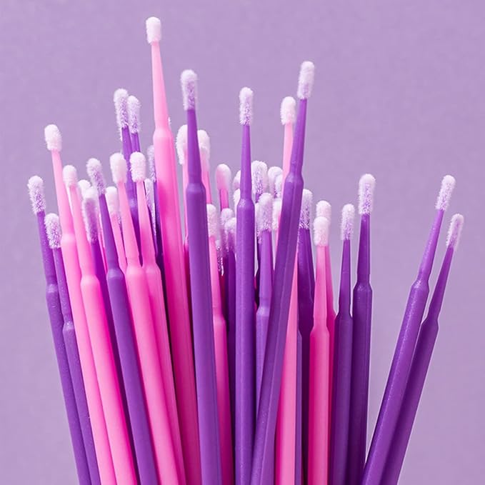 600PCS Microswabs for Eyelash Extensions，Micro Applicators Brush for Cleaning and Applying Make-up Purple (Head Diameter: 2.0mm)