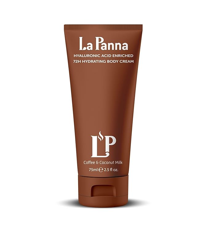 La Panna Coffee & Coconut Milk Body Cream for Women & Men | 72H Deep Moisture Cream with Hyaluronic Acid & Vitamin E | Hydrates, Nourishes & Softens | Fast Absorbing | Cruelty-Free & Vegan | 2.5 fl oz