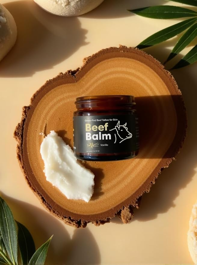 Beef Tallow for Skin – Grass-Fed Tallow Balm, Face & Body Cream, Natural Tallow Lotion for Dry Skin, Anti-Aging, Vanilla Scented (2oz)
