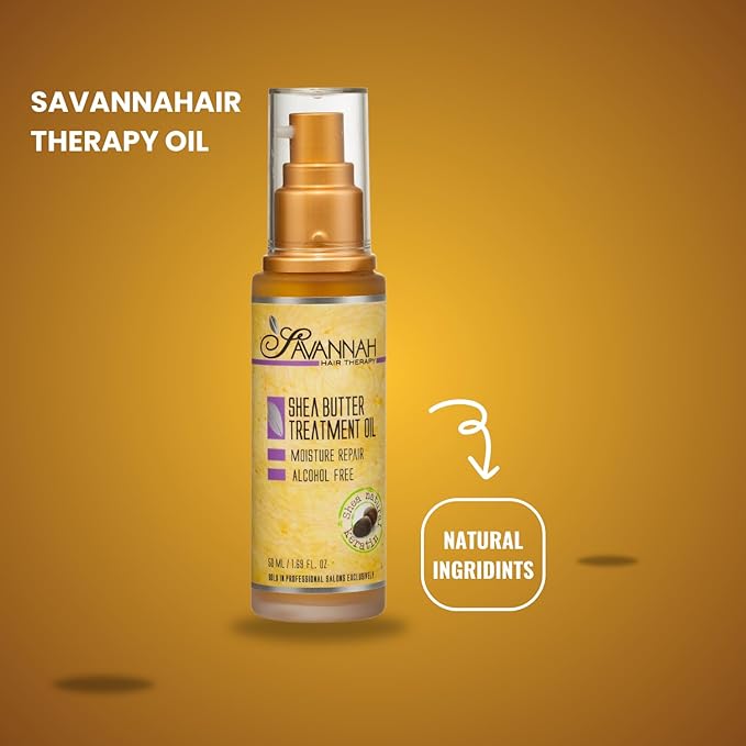 Savannah Hair Therapy Hair Oil with Shea Butter for Frizzy, Dry & Damaged Hair, Hydrating Keratin Treatment Oil, 1.69oz/50ml