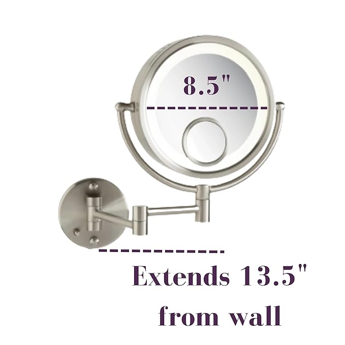 JERDON Plug in Lighted Wall Mount Makeup Mirror - 1X/7X/15x Magnification - Nickel Finish - Model HL8515N