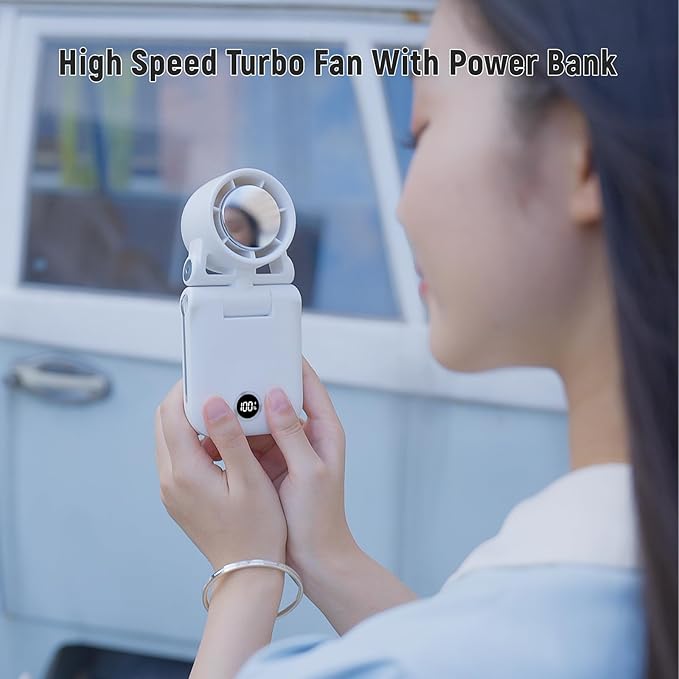 Mini Portable Handheld Clip On Rechargeable Personal Hand Fan with LED Display, High Speed Turbo Battery Operated 100 Speeds Small Fan for Travel/Outdoor/Concerts/Lash/Makeup (update pink)