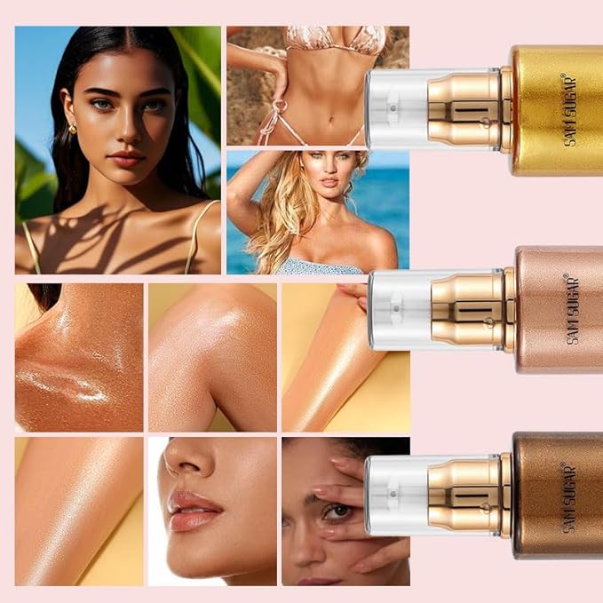 Shimmer Body Oil, Long Lasting Moisturizing Body Glow Glitter for Women Face Luminizer Highlighter Makeup 100ml Shimmer Oil for Glowing Skin Lotion (Gold)