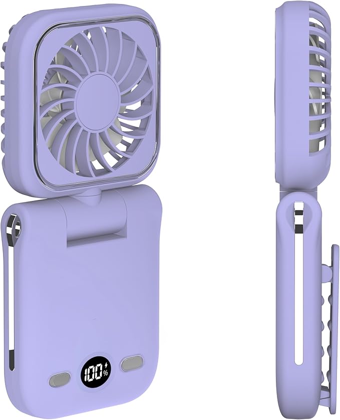 Mini Portable Handheld Clip On Rechargeable Personal Hand Fan with LED Display, Pocket Battery Operated 100 Speeds Adjustable Small Fan for Travel/Outdoor/Concerts/Lash/Makeup/Gift (purple)