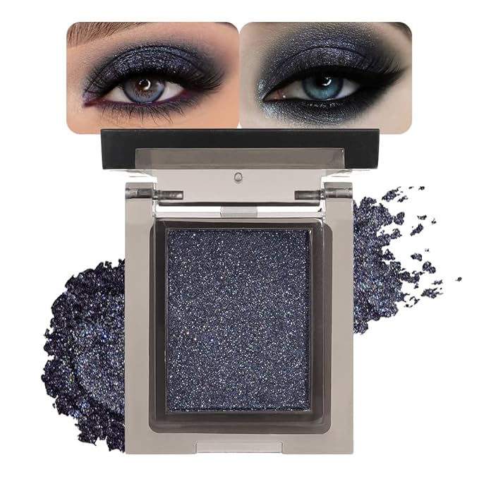 Eyeshadow Single Midnight Blue Shimmer, High-Pigment Monochrome Eye Shadow Pressed Powder, Everyday Velvety Silky Eye Makeup Looks, Professional Long-Lasting Waterproof Single Eyeshadow Palette, 04#