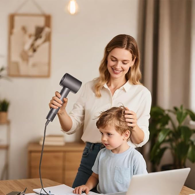 BOWEI Professional Travel Hair Dryer - 110000RPM Brushless Motor, Quiet 49dB,Lightweight 0.83lbs, Negative Ion, UL Certified Fast Drying Blow Dryer with Magnetic Nozzle Grey