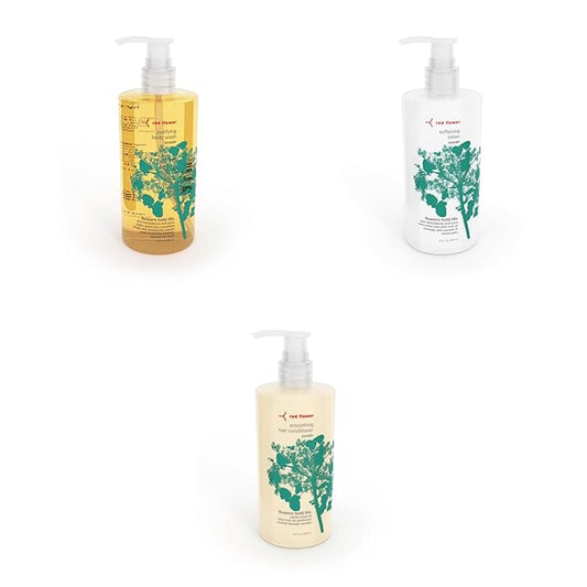 Red Flower Ocean Triple Care Set: Purifying Body Wash, Softening Lotion, and Ocean Smoothing Hair Conditioner for Hydrated Skin and Silky Hair
