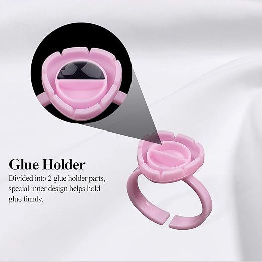 Fenshine 100 PCS Lash Glue Holder Glue Ring Cups Lash Extension Volume Lashes Quick Blossom Cups for Eyelash Extension Supply, 2 Methods of Use (Pink)