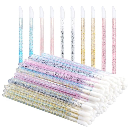 100PCS Glitter Crystal Lip Brush, Disposable Lip Brushes Lip Gloss Applicators Lipstick Gloss Wands Applicator Perfect Makeup Tool Kits (Multi-colored)