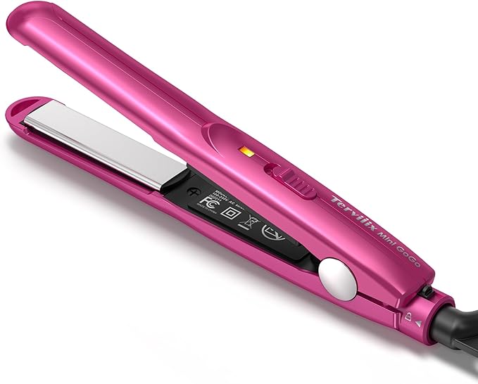 Terviiix Mini Flat Iron for Travel, 1/2'' Small Hair Straightener for Short Hair/Bangs, 0.5'' Portable Ceramic Straightening Irons, Dual Voltage, Pouch Included, Compact Size, Pink