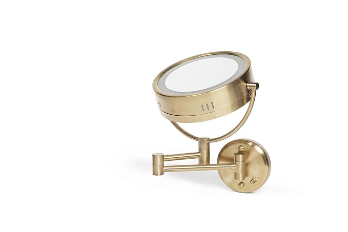 JERDON Wall-Mounted Makeup Mirror with LED Light - Direct Wire Lighted Makeup Mirror with 8X Magnification - 8.5-inch Diameter Mirror with Gold Finish Wall Mount - Model HL75BGD
