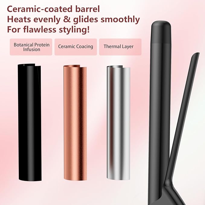 1 Inch Extra Long Barrel Curling Iron, Tourmaline Ceramic Curling Iron with Auto Shut-Off, Dual Voltage 110-240V Hair Curler Suitable for Travel, Including Glove