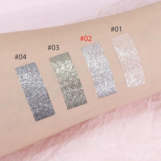 Single Cream Glitter Eyeshadow, Shimmer Eyeshadow Palette, Korean Eye Glitter Makeup, Ultra-Blendable, Sparkle Silver Eye Shadow, Single Shade Metallic Pigmented (Silver)