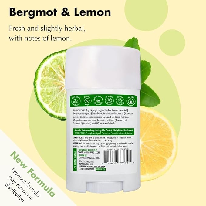 MONA BRANDS All Natural Deodorant For Women & Men | For Sensitive Skin | No Aluminum or Baking Soda | (BERGAMOT LEMON 1.76 Oz)
