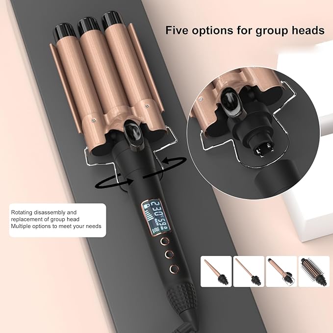 5 in 1 Curling Iron Set with 3 Barrel Hair Crimper, Curling Comb, and 3 Interchangeable Ceramic Curling Wand, Fast Heating Hair Curler, Adjustable Temp Settings